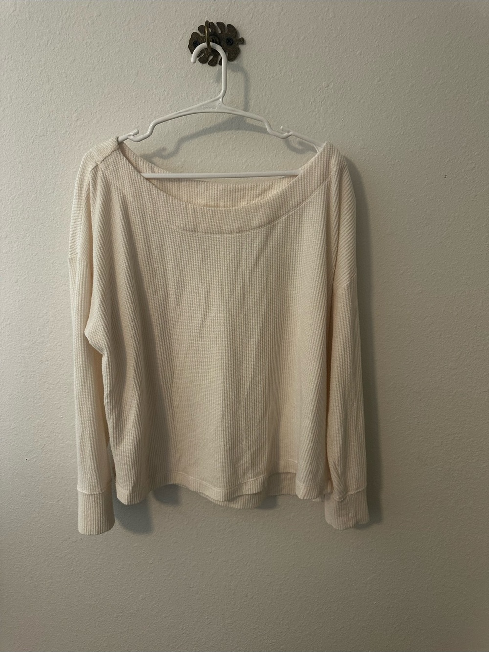 Anthropologie Daily Practice Cream Waffle-Knit Long Sleeve Women's Top